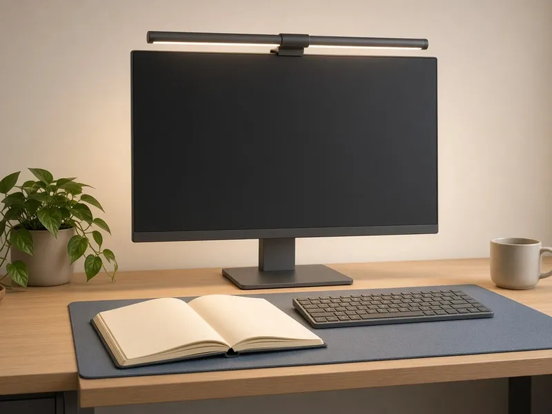 Illustration of a monitor light bar on a modern desk
